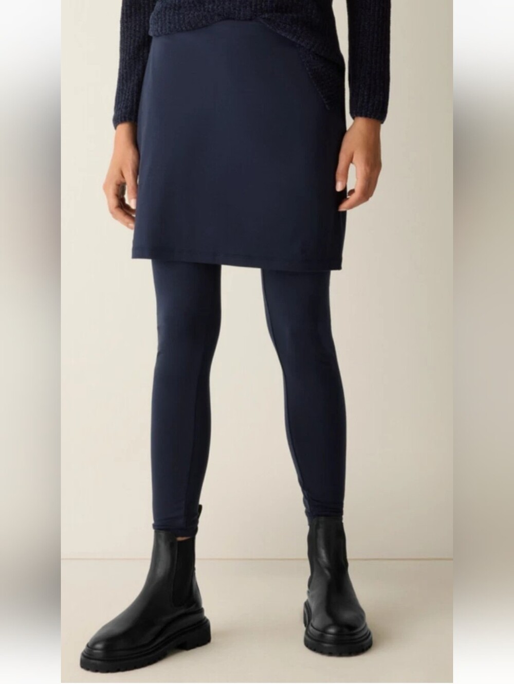 Eileen Fisher Ink Navy Blue Stretch Jersey Skirted Leggings Large